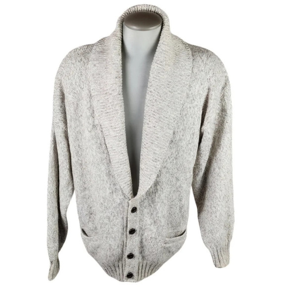 Vintage Other - Vintage Wool  Blend Shawl Collar Grampa Cardigan Cream Brown Heather Size Large
